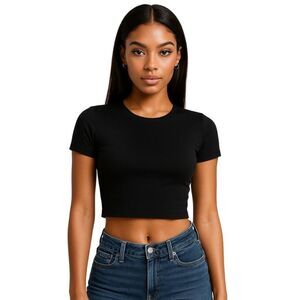 Casual Classics Womens/Ladies Combed Cotton Crop T-Shirt / Black